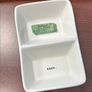 Rae Dunn White Ceramic Dual Sided Divided Dish for office Keep and Eraser
